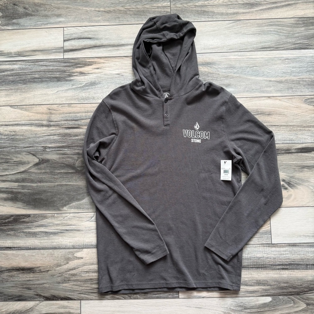 VOLCOM STONE MEN’S HOODED THERMAL | LONG SLEEVE SHIRT | GRAY | NWT | LARGE
